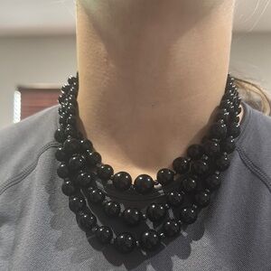Black Layered Statement Necklace with Glossy Beads